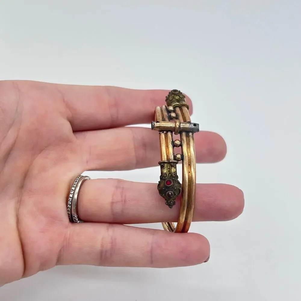 Vintage Victorian Etruscan Revival Bypass Hinged Bangle Bracelet Jewelry BROKEN